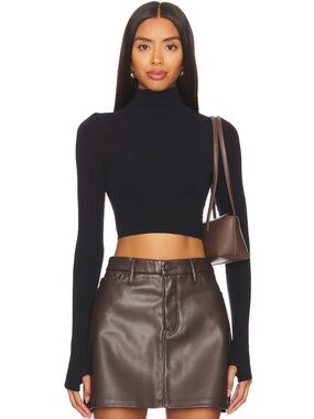 Commando Black Nylon Turtleneck Crop Top One Size